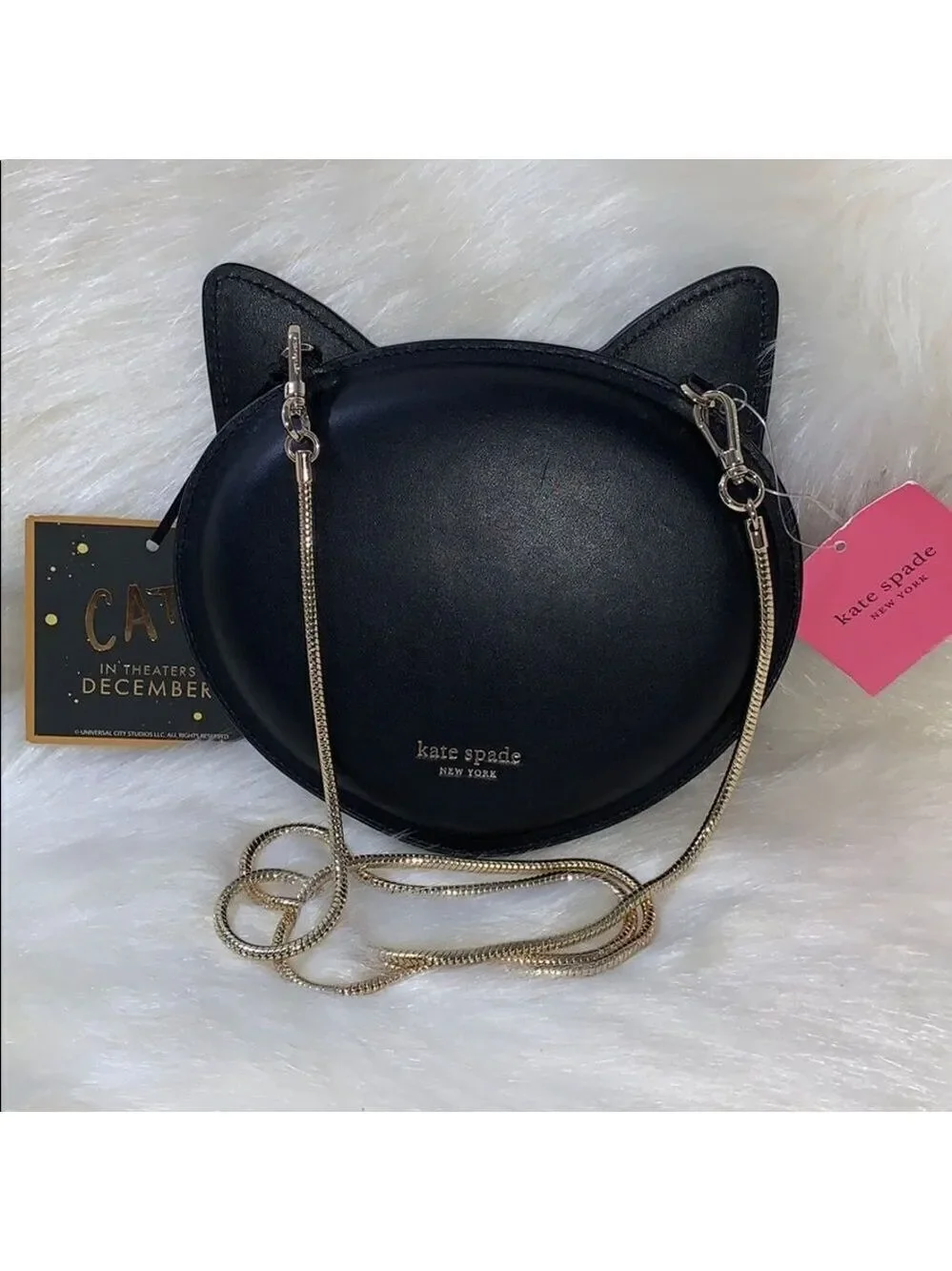 Kate Spade Black Cat Leather Crossbody Bag Novelty Purse Cute Kawaii Coquette
